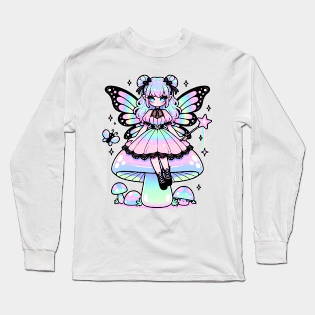 Pastel Goth Fairy Emo Girl Chibi Kawaii Holographic Cute Long Sleeve T-Shirt by Lavender Celeste